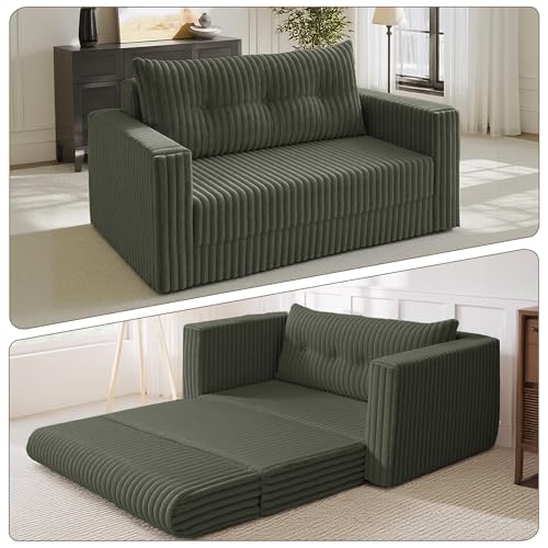 Image of HABUTWAY 41.3 inch Loveseat Boneless Couch, 4-in-1 Convertible Sofa Bed, Plush Fur Folding Futon Sofa Bed Couches with a Pillow for Living Room, High-Density Foam Support, No Assembly Required, Green
