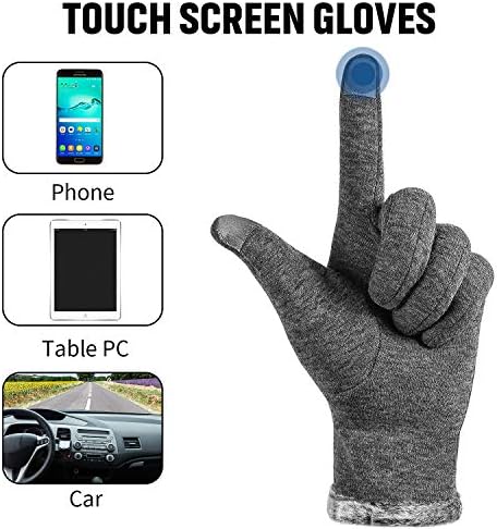 2 Pairs of Women's Screen Touch Gloves Warm Lined Winter Thick Windproof Gloves, Black, Gray, 23.5 cm/ 9.25 inches in length