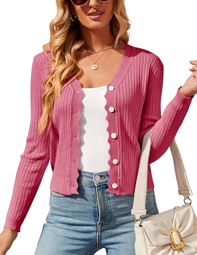 Image of Womens Cropped Cardigan Knit Shrugs for Dresses Tops V Neck Button Down Cardigans Sweaters