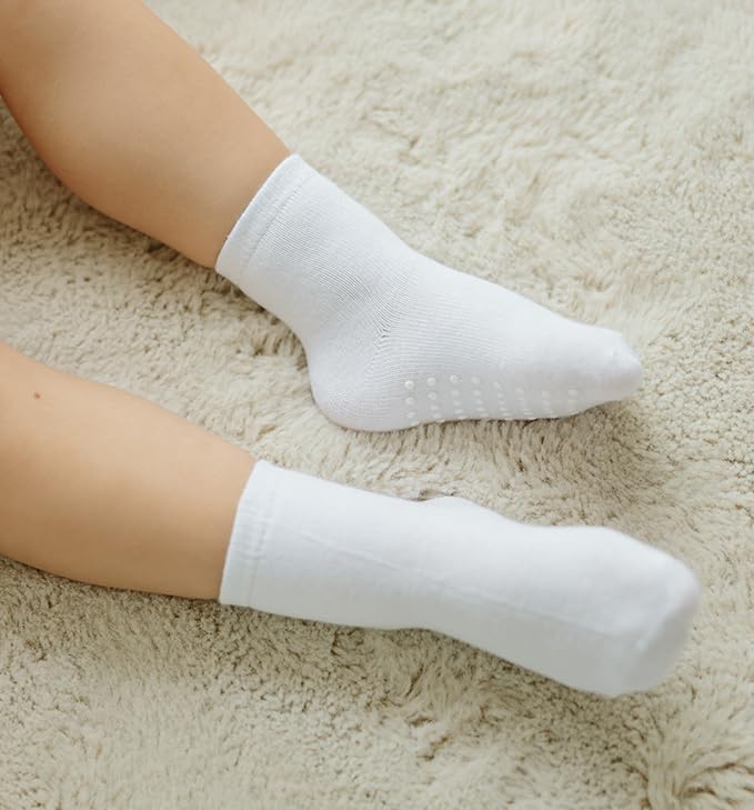 Image of JAKIDAR 12 Pack Baby Socks Cotton Crew Toddler Socks Grips Non Slip Bottom Kids Socks