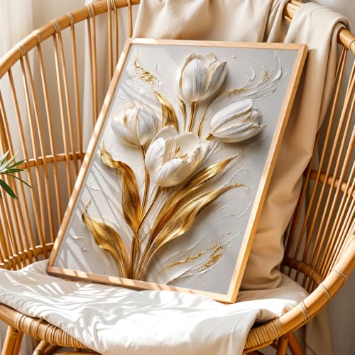 Image of NoWorries Floral Botanical Wall Painting with Frame | Premium Textured Flower & Leaf Artwork, Pastel Nature Wall Decor Framed for Living Room Bedroom Office and Home Decoration (Art-9,17x25inch)