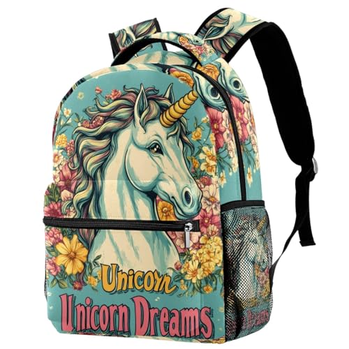 Sac à dos licorne et fleurs multicolore pour enfants avec porte-bouteille