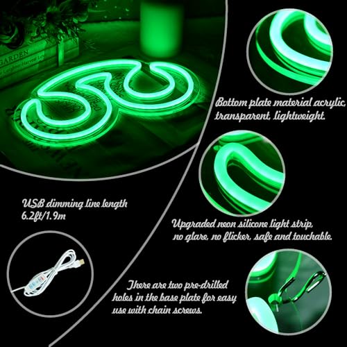 Image of Gaming Scholar Neon Sign for Wall Decor, 12.8 inch x 7.8 inch, Line Length 75 inch, Dimmable, USB Powered, Green Neon Light for Bedroom, Game Room, Birthday Decorations