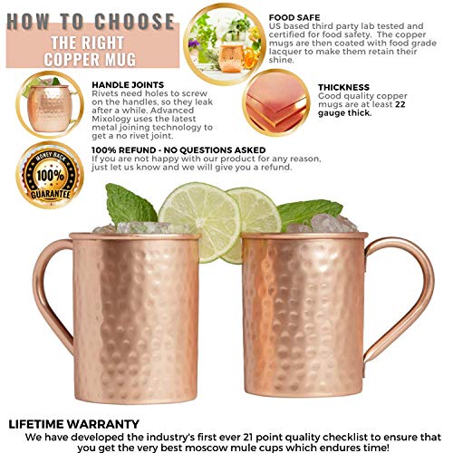 Advanced Mixology [Gift Set] Moscow Mule Mugs - 100% Pure Copper Mugs, 16 Ounce Set Of 4 Stylish Designed Mugs With 4 Artisan Hand Crafted Wooden Coasters #TOP4