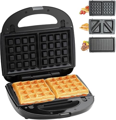 3 In 1 Sandwich Maker Mini Waffle Maker With Removable Plates Waffle Irons Non-Stick Waffle Cone Maker Waffle Machine For Waffle Grill Sandwich