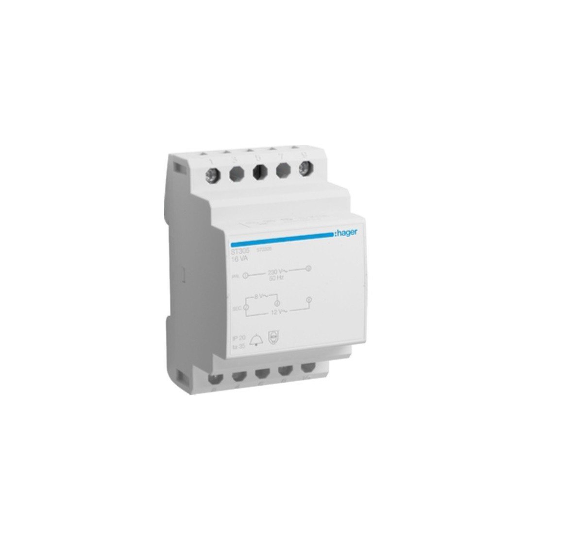 Hager ST305 Klingeltrafo 230V/8+12V 16VA 3PLE