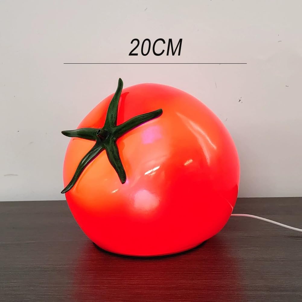 Lampada da tavolo LED a forma di pomodoro per interni, dimmerabile, Tomato Lamp, porta USB, 3 livelli di luminosità, 3000K-6000K, lampada da comodino a forma di frutta, Art Déco, luce da