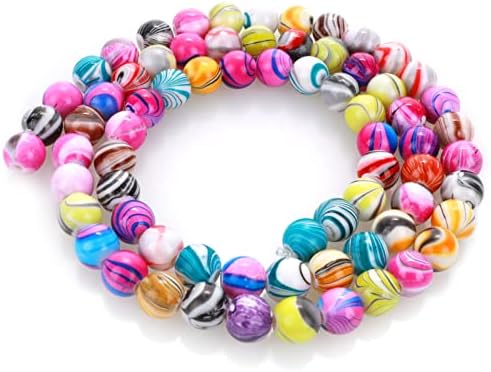 500 Pcs Multicolor Gemstone Beads, 8mm Exquisite Patterned Glass Stone Beads Round Spacer Beads for Handmade Bracelets Necklace Making