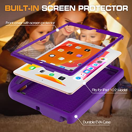Image of Kids Case for iPad 9th /8th /7th Generation, iPad 10.2 Kids Case with Built-in Screen Protector, Durable Shockproof Handle Stand Protective Cover for iPad 10.2 Inch 2021 /2020 /2019, Purple
