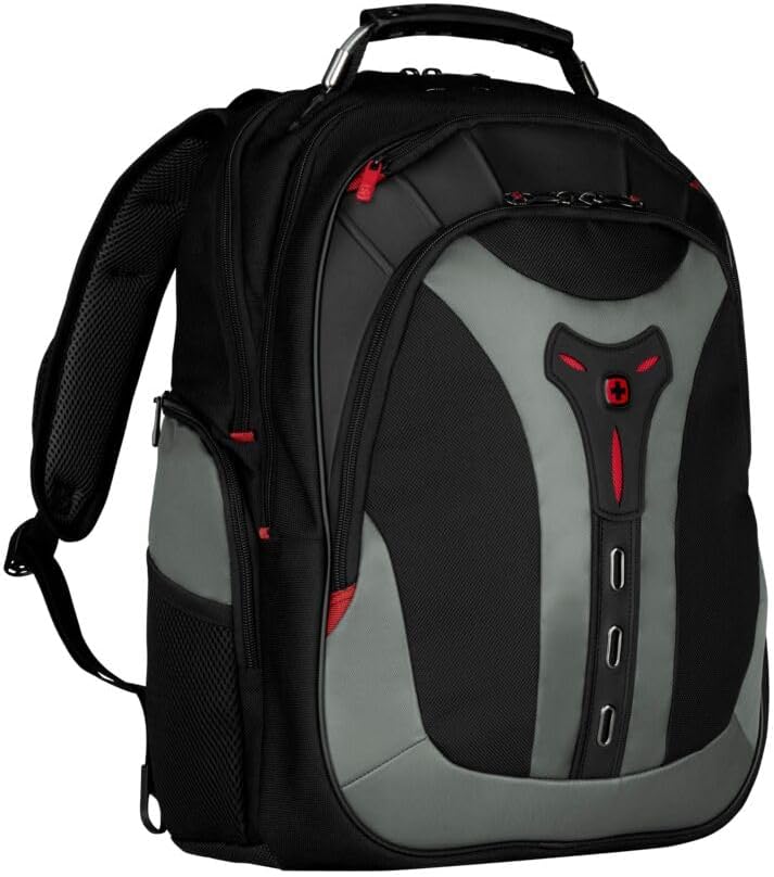 Wenger Pegasus 17‑Inch Laptop Backpack with Triple‑Protect Padded Laptop & Tablet Compartments, Essentials Organizer, Airflow Back Padding, Pass‑Thru Trolley Sleeve, Black/Grey
