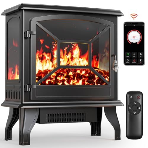 Silonn Electric Fireplace Heater 4777 BTU Portable Fireplace with App & Remote 24/60cm Electric Corner Fireplace Low Noise with 5 Brightness Levels Temp Control & Timer for Living Room Bedroom