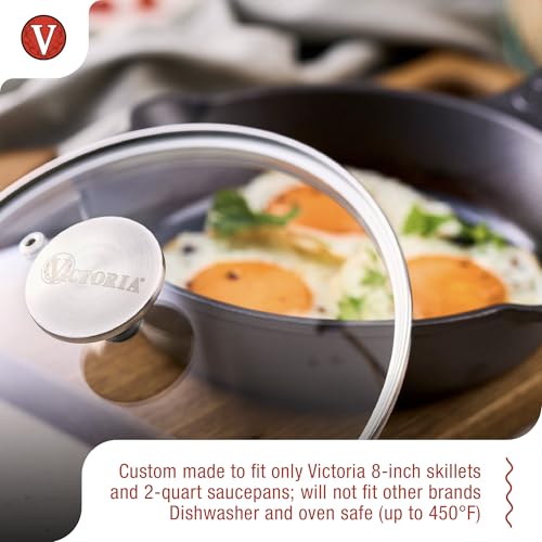 Image of 7.5-Inch Glass Lid for Victoria Round 8-Inch Cast Iron Skillet or Pan, Custom Made for Only Victoria Brand, Internal Diameter 7.5-Inch, External Diameter 8 Inch