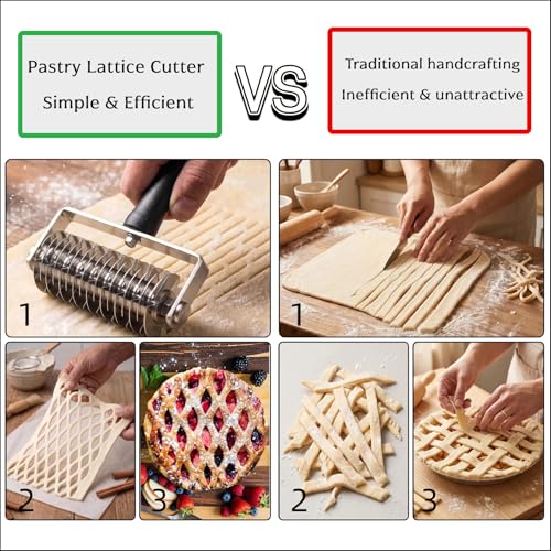 Pastry Lattice Roller Cutter - EVNSIX Stainless Steel Professional Dough Lattice Top Pie Pizza Bread Pastry Crust Lattice Roller Cutter by EVNSIX - Image 3