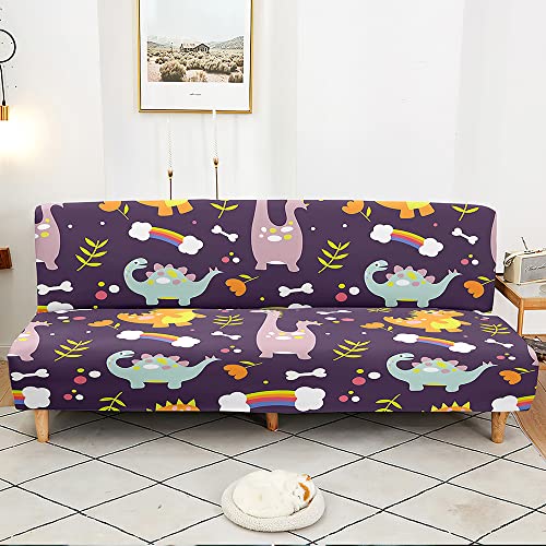 Hearda 3D Funda Sofa Cama Sin Brazos Elástica, Fundas de Clic Clac Ajustables Sofa Cama Plegable Protector de Muebles Antideslizante para Sofá Cama Plegable sin Reposabrazos (Dinosaurio 6,190-230cm)