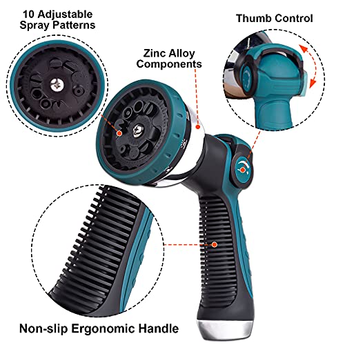 Forzolit Garden Hose Nozzle Sprayer Heavy Duty, Features 10 Spray Patterns, Thumb Control, HIGH Pressure Metal Water Hose Spray Nozzle Hand Nozzle for Garden & Lawns Watering, Car Washing& Pets