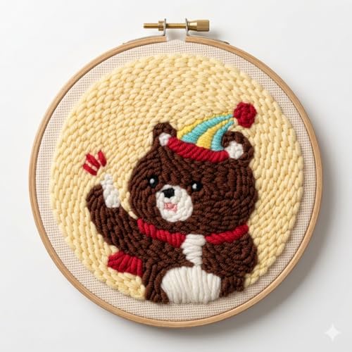 Image of Punch Needle Kit, Cute Cartoon Bear Embroidery, Embroidery Starter Kit for Beginners, Mother's Day, Children's Day, Birthday Gifts & Decorations, 7.87x7.87inch