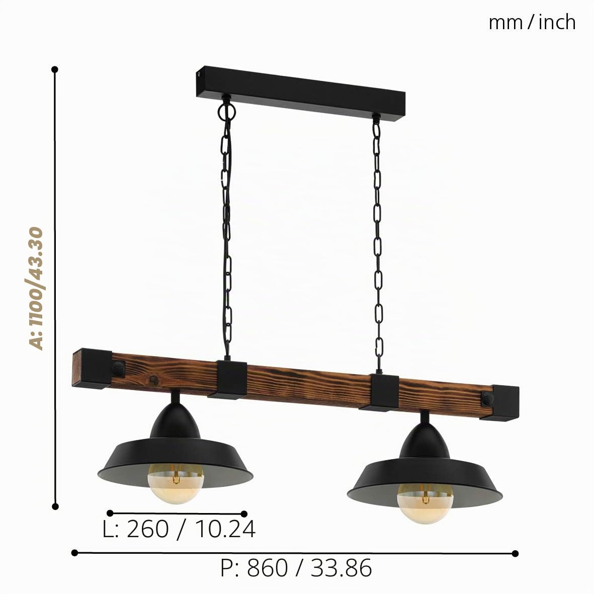 Eglo lampada a sospensione Oldbury, lampada a sospensione vintage a due