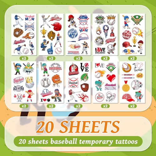 Emome EM-CH00146 20 Sheets Baseball Stickers Tattoos thumb #1