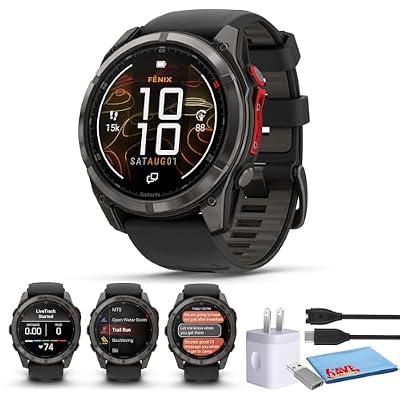 Garmin Fenix 8 Pro 51mm MicroLED Premium Multisport GPS Smartwatch, Sapphire Lens, Carbon Gray DLC Titanium, inReach Technology LTE & Satellite Connectivity, Built-in Flashlight Bundle