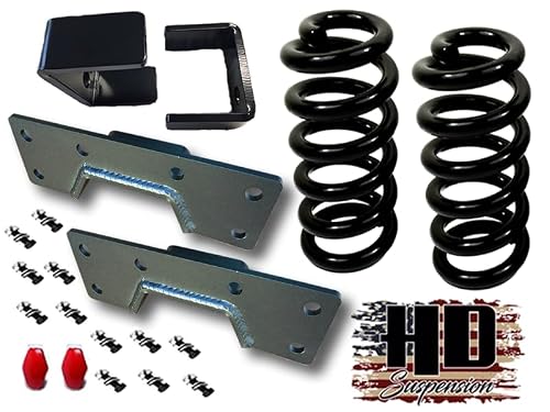 HD Suspension 1965-1973 F100 F150 Lowering Kit – 3 Front Coil Springs, 6 Rear Drop Flip Kit, Axle Relocator, C-Notch Frame Kit – Complete Front & Rear Lowering Suspension Set