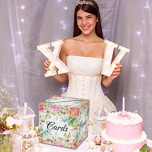 Image of AWSICE Pink Floral Card Box - 1 Set Card Receiving Box for Gift Envelope Money - Wedding Bridal Baby Shower Birthday Graduation Party Supplies Decorations (8 inch*8 inch*8 inch)-A28