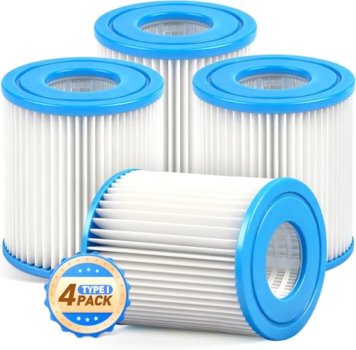 Size I Filter Cartridge for Bestway Above Ground Pool Replacement Filter Cartridge for Inflatable Swimming Pool 58093-17 3.1 x 3.5 Inch Pack of 4