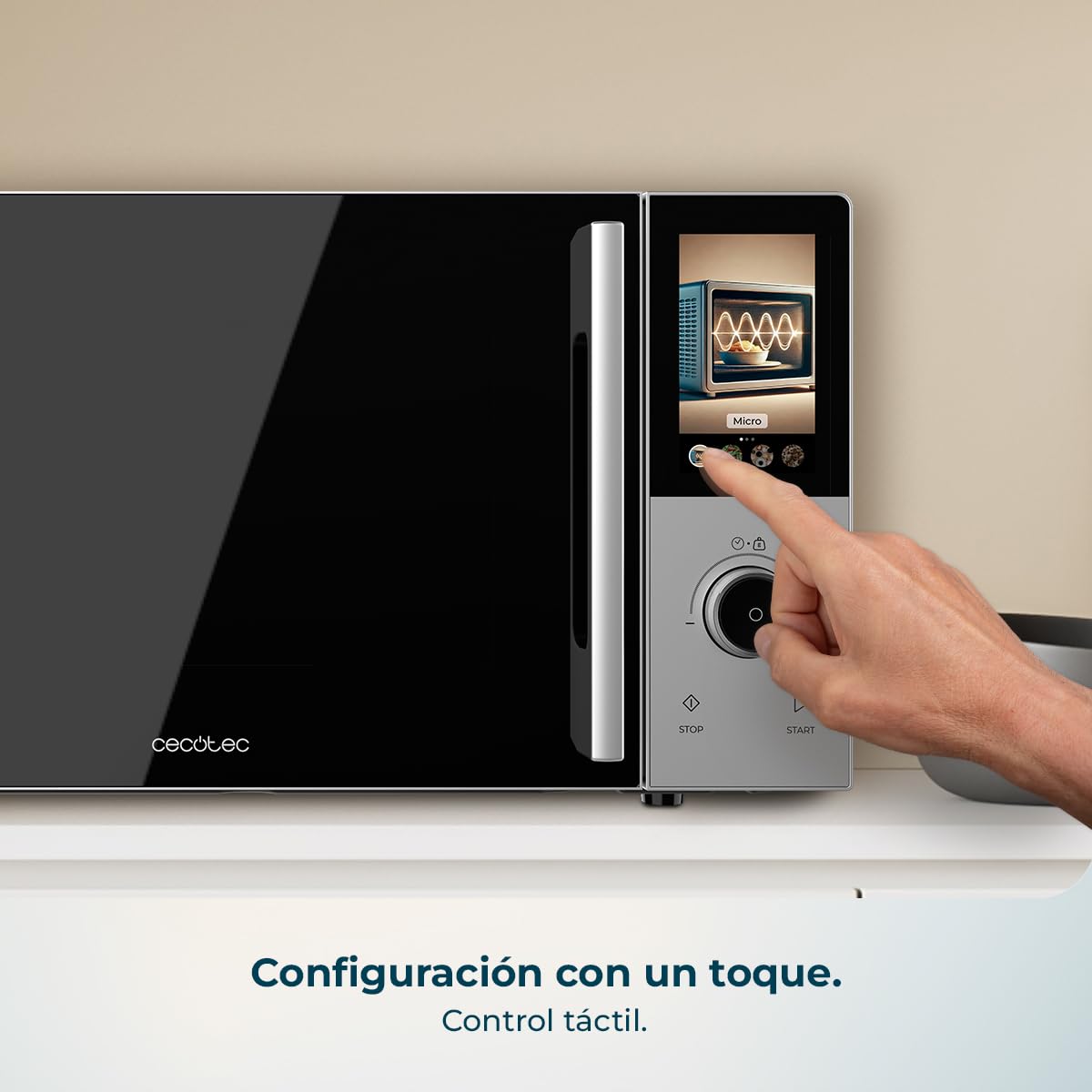 Cecotec Microondas Digital Táctil con Grill 25L Convection 2500 Touch. 900W, Grill 1200W, Control Táctil, Convección 2200 W, 8 Programas, Temporizador 60min, Plato Giratorio 315 mm, Seguro