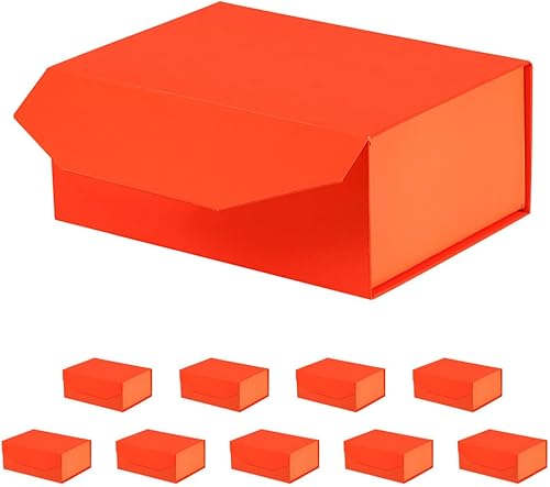 10 cajas de regalo pequeñas naranjas de 9.5 x 7 x 4 pulgadas, caja de regalo magnética con tapa, cajas de regalo al por mayor para regalos de dama