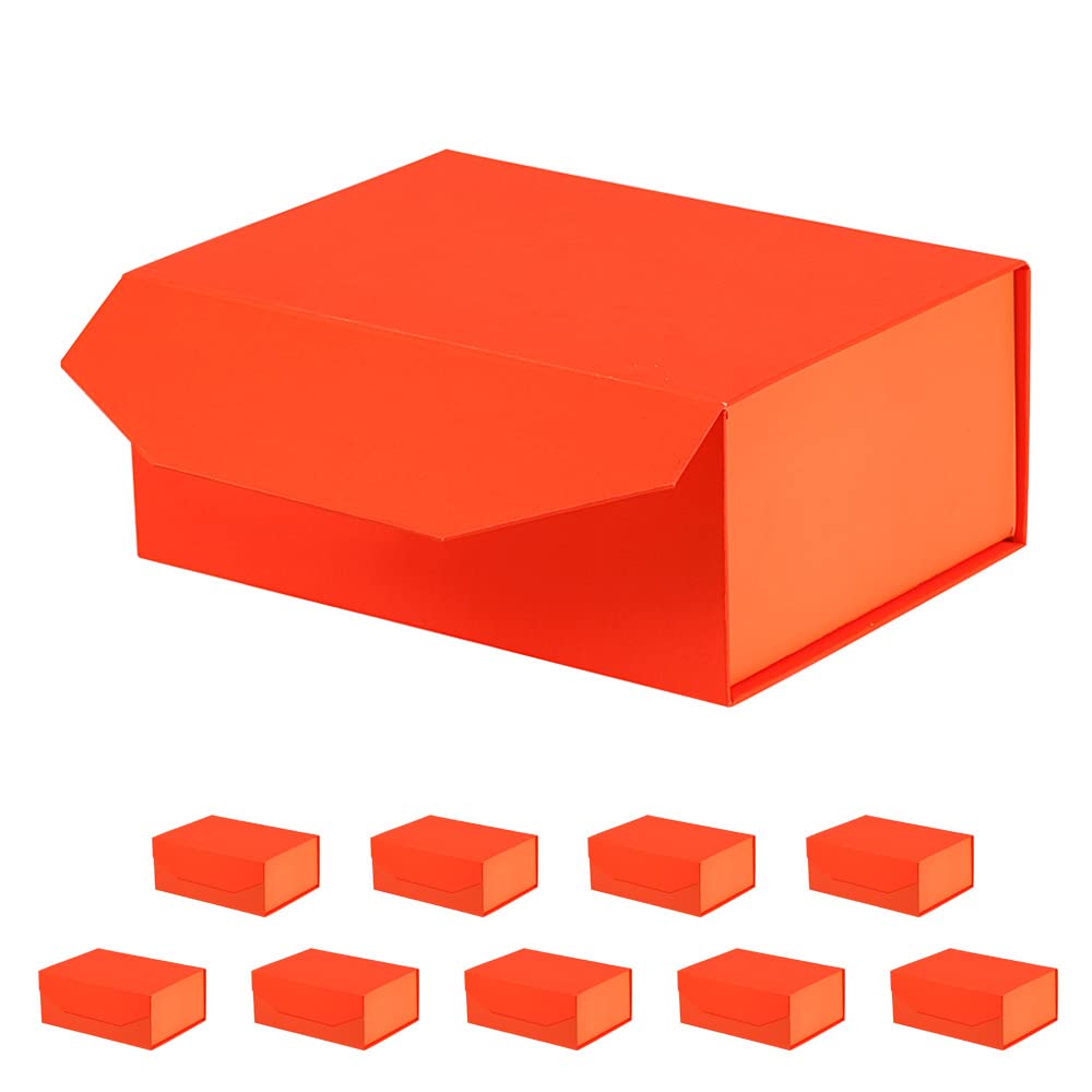 10 małych pomarańczowych pudełek prezentowych, 25 x 18 x 10 cm, magnetyczne pudełko prezentowe z pokrywką, hurtowe pudełka na prezenty dla druhny (imitacja tekstury skóry, 10 szt./opakowanie)