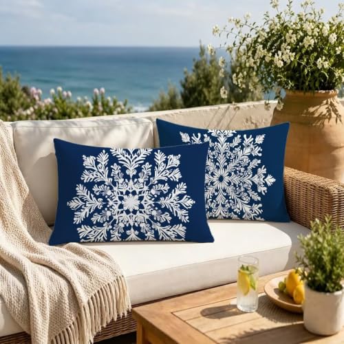 Housse coussin extérieur imperméable 40x80 en lin de qualité supérieure bleu lot de 2