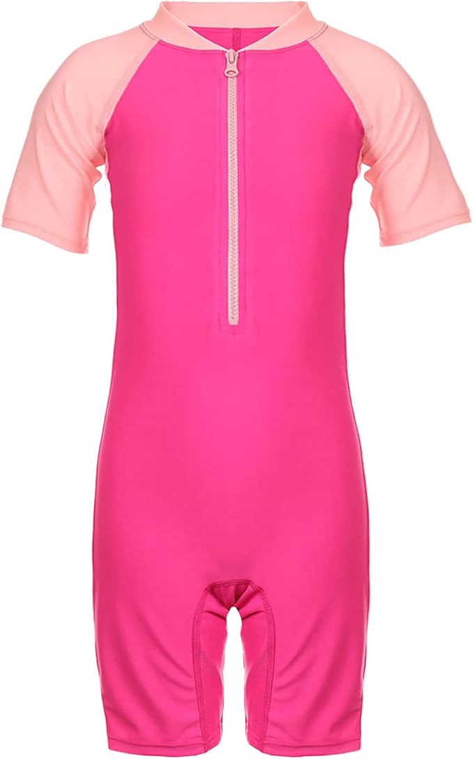 iDrawl Toddler Girls One Piece Rash Guard Set with Zip UV Protection