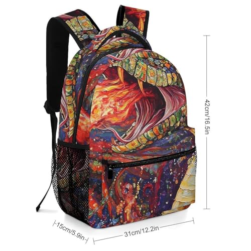 Demonic Snake with Fire Unisex Backpack Casual Daypacks Lightweight Shoulders Bag for Camping Hiking Travel2