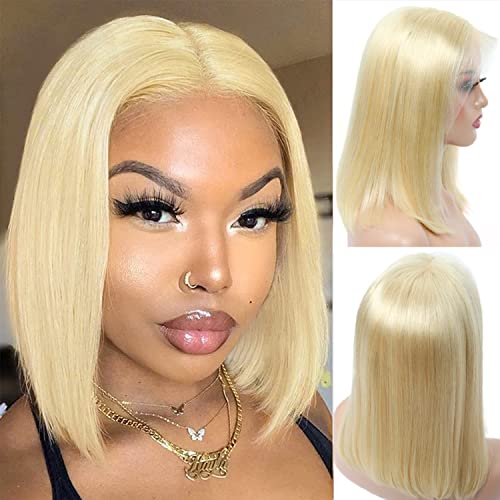 Blonde Bob Wig Human Hair 13X4 HD Lace Full Frontal Wig (14 Inch, 613) 200% Density 613 Straight Short Bob Wigs Free Part Pre Plucked with Baby Hair Natural Hairline 14 Inch bob straight wig
