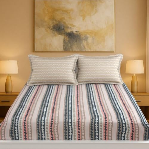 Image of Mafatlal Luxe Lilac 140 GSM Queen Size Bed Sheets with 2 Pillow Cover Perfect for Double Bed, 90x100 Inch - Pale Pink Grey Muted Coral, Soft, Lightweight & Long-Lasting