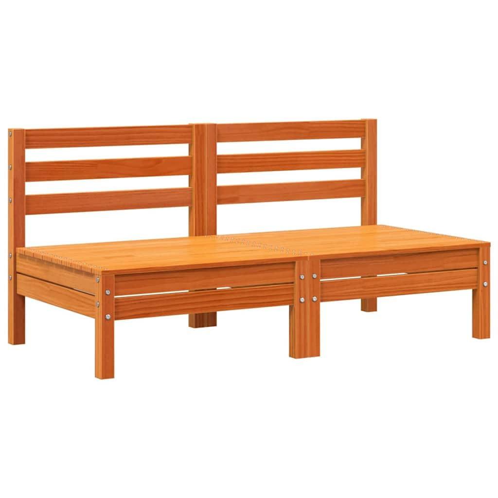 Sofás de jardín sin reposabrazos, 2 unidades, color marrón cera, madera maciza de pino, muebles para exteriores, con diseño de listones y respaldo para terraza, jardín, patio, sofá modular