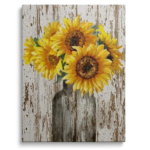 prinfantasy Nature Pictures for Walls Framed Decor - Sunflower Canvas Wall Art Floral Vintage Posters 0311