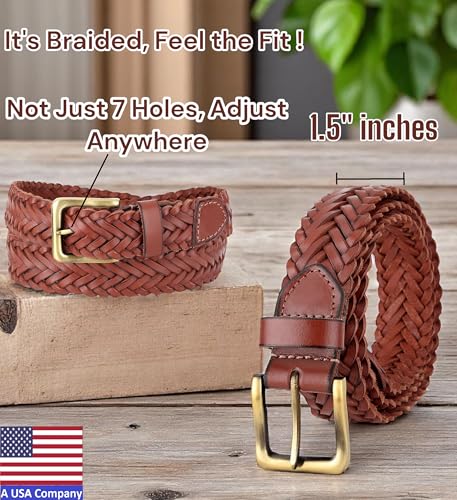 F&L CLASSIC Leather Braided Belts for Men - Mens Casual Woven Leather Belt for Dress Pants3