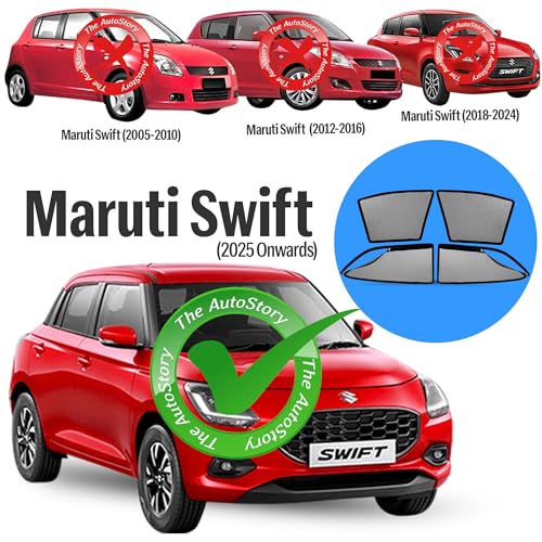 Image of AutoStory Magnetic Car Sunshade for Swift 2018-2024 | Front Half Cut for Mirror Visibility + Rear Full Coverage with Zipper | Heavy Heat & UV Protection | Privacy Side Window Curtains Shades
