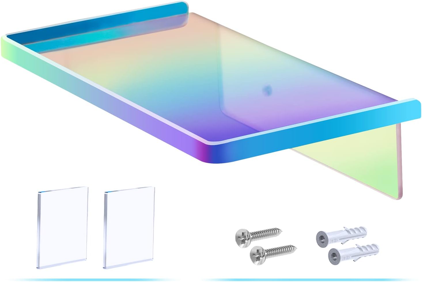 NiHome Wall Mount Rainbow Iridescent Floating Shelf - Acrylic Ledge Shelf with Edge 7.2"x3.7" Multi-purpose Organizer for Bathroom, Kitchen, Bedroom, Office, Adhesive Screw Mount Options (Single Pack)