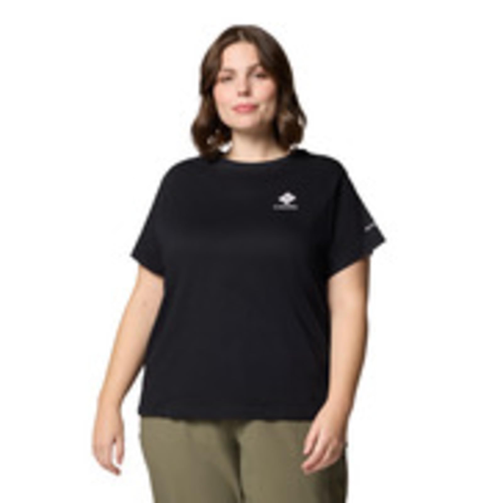 Columbia Women's Black/Stacked Gem Rolling Bend Graphic Short Sleeve, 3X