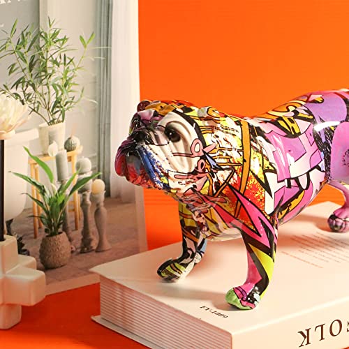 Xiaomagg French Bulldog Statue Modern Home Decor Creative Graffiti Colorful Resin Art Figurines For Office Standing Collectible Bedroom Trendy Animal Living Room Ornaments (Orange-A) #TOP7