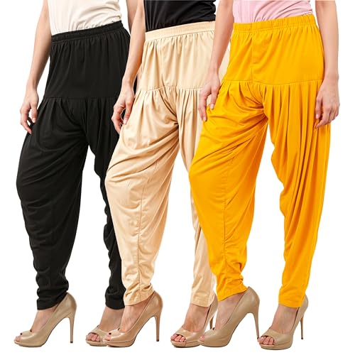 Image of Buy That Trendz Combo Offer (Pack of 3) Cotton Viscose Lycra Dhoti Patiyala Salwar Harem Bottoms Pants for Womens (White, Maroon, Black)