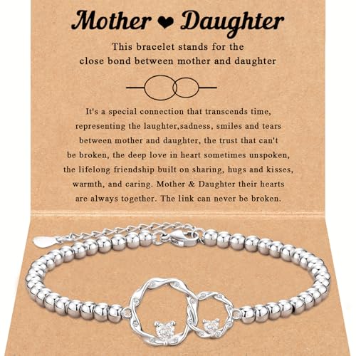 Image of Mother Daughter Bracelets Set for 2 Matching Heart Bracelets for Mother and Daughter to My Mom Bracelet Birthday Mothers Day Gifts for Mom Daughters
