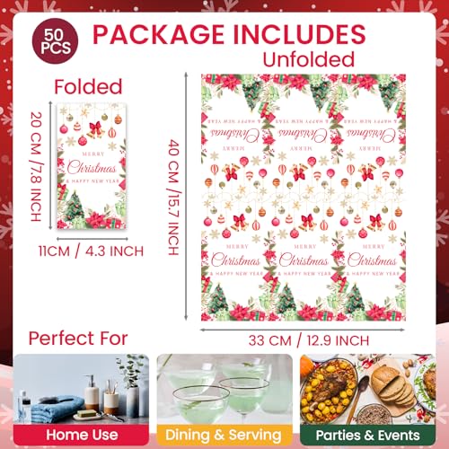 Christmas & New Year Napkins – Holiday Disposable Guest Towels with Gold Snowflakes & Bells – Perfect for Dinner, Party, Cocktail, Bathroom, Wedding & Holiday Celebrations, Serve 50 – Image 3