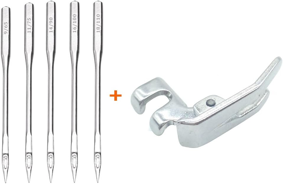 50 Pcs Home Sewing Machine Needles, Semicircle Needle Handle, Size 9, 11, 14, 16, 18 with 1pc Presser Foot