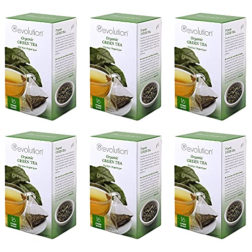 Revolution Tea - Mesh Infuser Full Leaf Tea - Organic Green Tea - 16 Bags - 6 Pack #TOP19