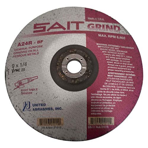 United Abrasives SAIT 21010 9x1/4x7/8 A24R Long Life No Hub Type 28 Grinding Wheels, 25 Pack