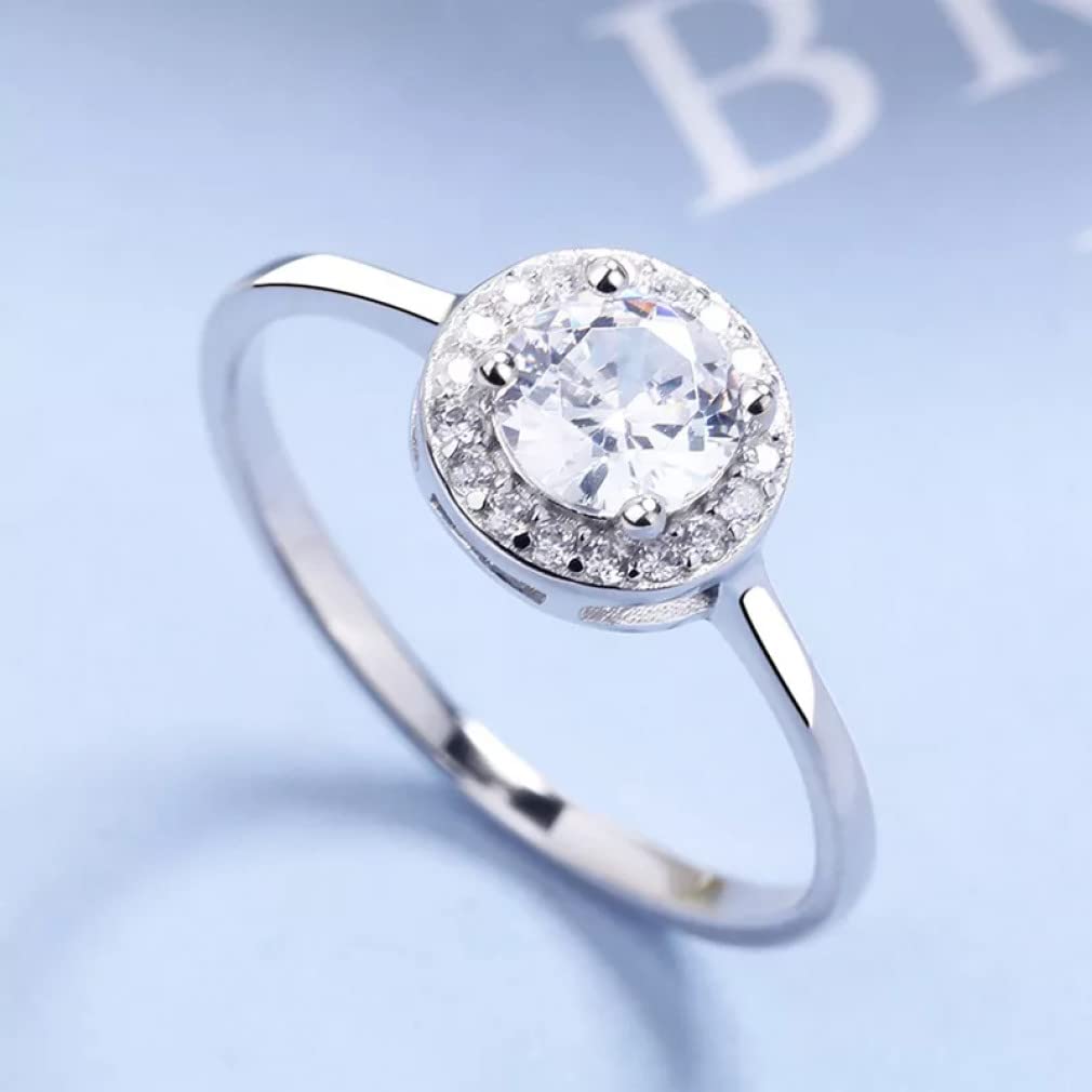 Sterling Silber Diamant Ring Ring Voller Diamant Runder Vier-Klauen-Ring für Frauengeschenke