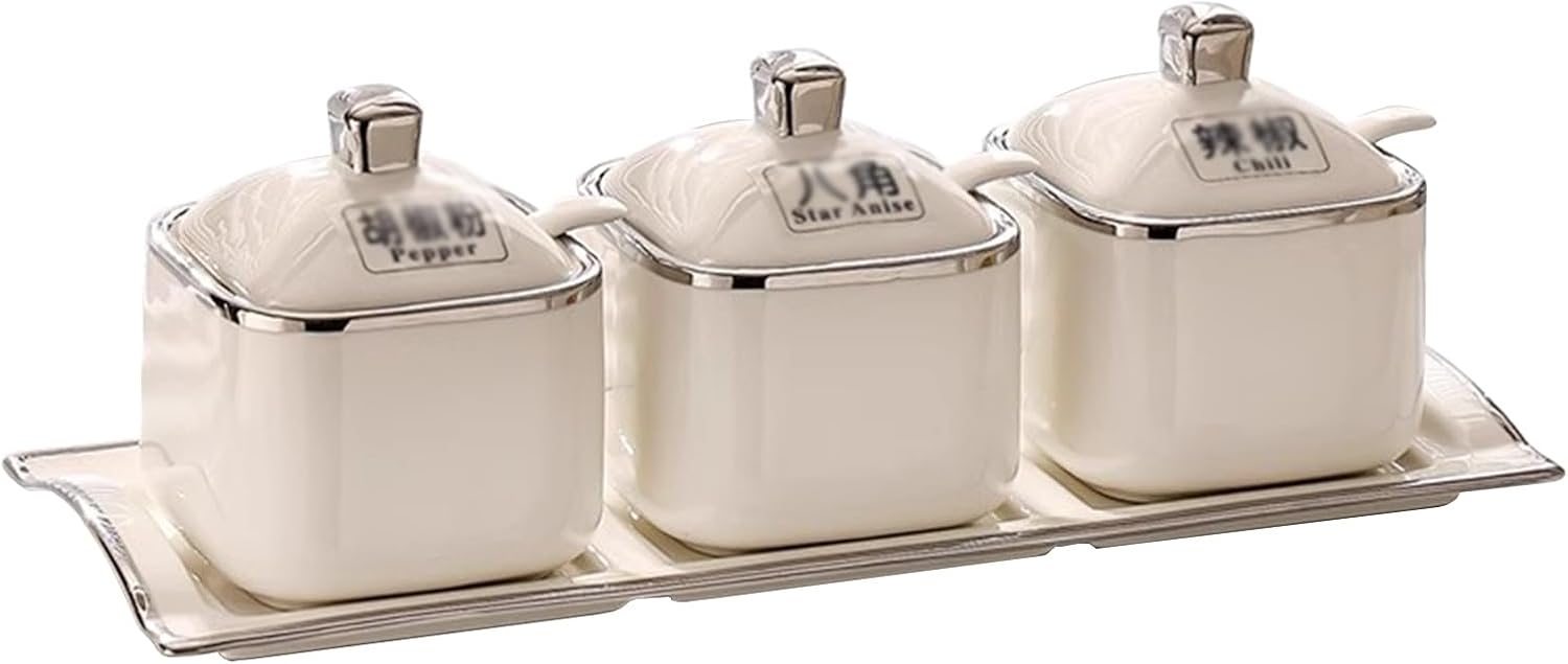 調味料ボックスセット 蓋とスプーン付きフレーバージャー セラミック製ソルトシェイカー ペッパーシェイカー グルタミン酸ナトリウム 砂