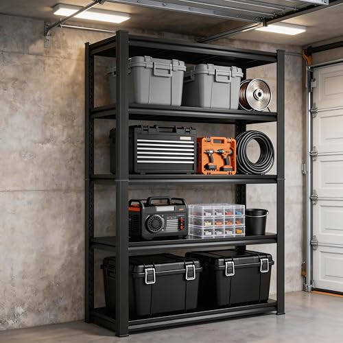 Image of Metal Garage Shelving Unit, Heavy Duty 5-Tier Adjustable Storage Rack, Steel Shelving, 2000 lbs Capacity, Industrial Shelves for Heavy Tools and Equipment (5-Tier 71.2 inch H x39.4 W x 15.75 inch D)